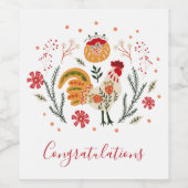 Herzlichen Glückwunsch Folk Art Rooster Weinetikett (Einzelnes Label)