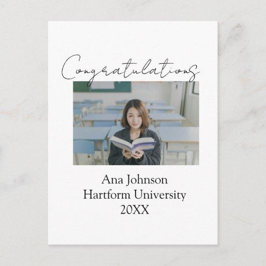 Herzlichen Glückwunsch Foto Absolvent Name Univers Postkarte (Vorderseite)