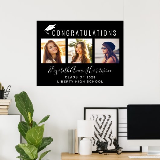 Herzlichen Glückwunsch Foto Black Graduation Party Poster (Heimbüro)