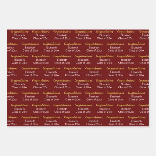 Herzlichen Glückwunsch Gold Dark Red Class of 20xx Geschenkpapier Set (Vorderseite 3)