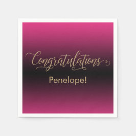 Herzlichen Glückwunsch Gold Glitzer Hot Pink Black Serviette