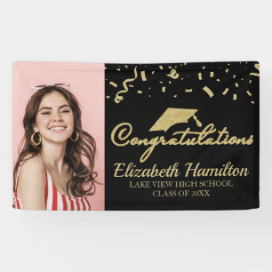 Herzlichen Glückwunsch Gold und Schwarz Foto-Absch Banner