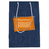 Herzlichen Glückwunsch Grad. Blue Denim Pattern Mittlere Geschenktüte (Vorderseite)