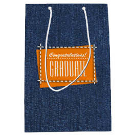 Herzlichen Glückwunsch Grad. Blue Denim Pattern Mittlere Geschenktüte