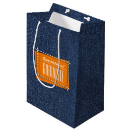 Herzlichen Glückwunsch Grad. Blue Denim Pattern Mittlere Geschenktüte