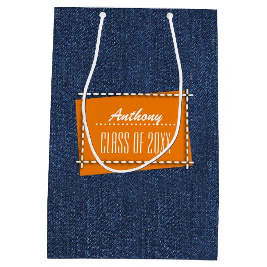 Herzlichen Glückwunsch Grad. Blue Denim Pattern Mittlere Geschenktüte (Rückseite)