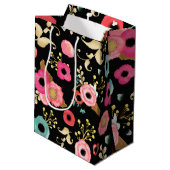 Herzlichen Glückwunsch Grad. Modernes Blumenmuster Mittlere Geschenktüte (Rückseite Schrägansicht)