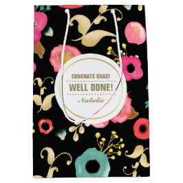 Herzlichen Glückwunsch Grad. Modernes Blumenmuster Mittlere Geschenktüte