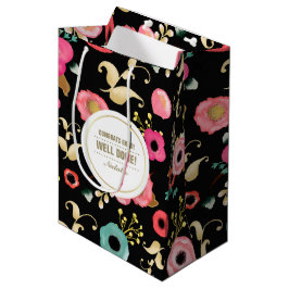 Herzlichen Glückwunsch Grad. Modernes Blumenmuster Mittlere Geschenktüte