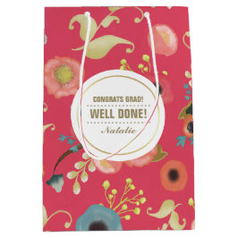 Herzlichen Glückwunsch Grad. Modernes Blumenmuster Mittlere Geschenktüte