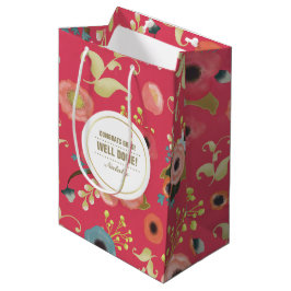 Herzlichen Glückwunsch Grad. Modernes Blumenmuster Mittlere Geschenktüte