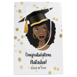 Herzlichen Glückwunsch Grad! Schwarze Frau mit Gra Mittlere Geschenktüte