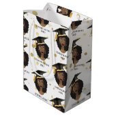 Herzlichen Glückwunsch Grad! Schwarze Frau mit Gra Mittlere Geschenktüte (Rückseite Schrägansicht)