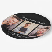 Herzlichen Glückwunsch Graduate Black 3 Foto Party Pappteller (Schrägansicht)