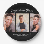 Herzlichen Glückwunsch Graduate Black 3 Foto Party Pappteller (Vorderseite)
