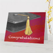 Herzlichen Glückwunsch Graduate Black and Red Karte (Gelbe Blume)