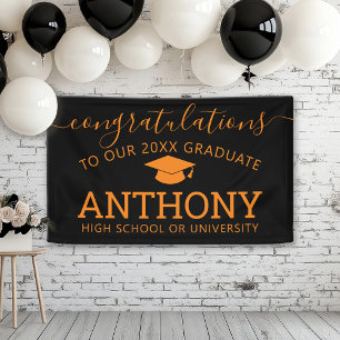 Herzlichen Glückwunsch Graduate Black Orange Cap V Banner