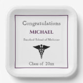Herzlichen Glückwunsch Graduate Caduceus Burgundy Pappteller (Vorderseite)