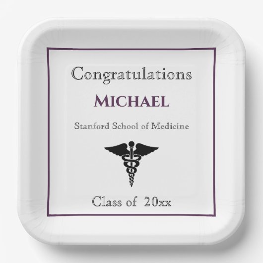 Herzlichen Glückwunsch Graduate Caduceus Burgundy Pappteller (Vorderseite)