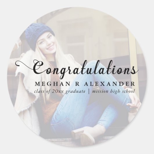 Herzlichen Glückwunsch Graduate Foto und Name Aufk Runder Aufkleber (Vorderseite)