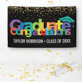 Herzlichen Glückwunsch Graduate Fun Colorful Gold  Banner