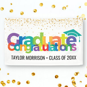 Herzlichen Glückwunsch Graduate Fun Colorful Gold Banner