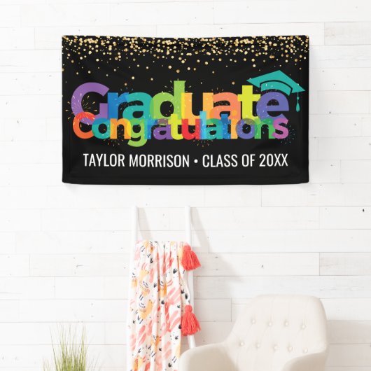 Herzlichen Glückwunsch Graduate Fun Colorful Gold Banner (Insitu)