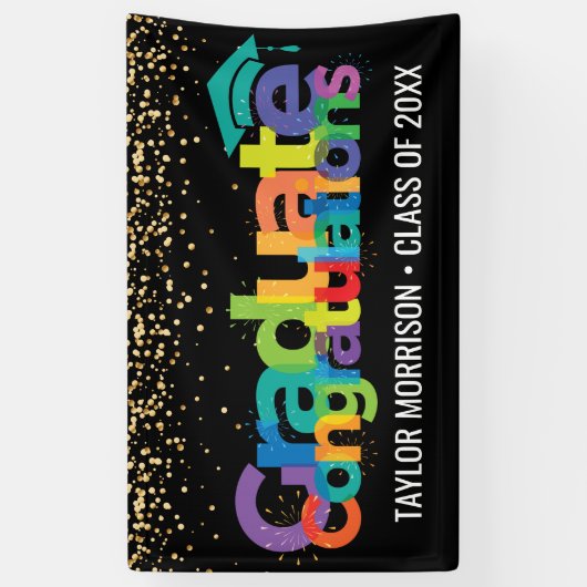 Herzlichen Glückwunsch Graduate Fun Colorful Gold Banner (Vertikal)