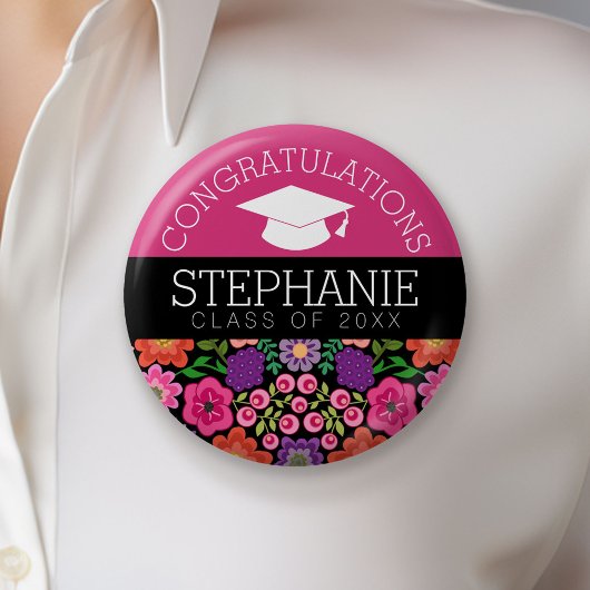 Herzlichen Glückwunsch Graduate Girly Blume Abschl Button