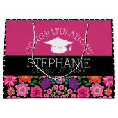 Herzlichen Glückwunsch Graduate Girly Blume Abschl Große Geschenktüte (Vorderseite)