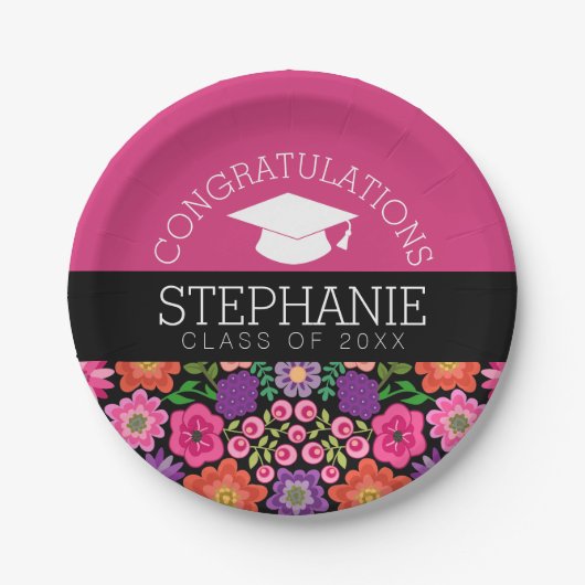 Herzlichen Glückwunsch Graduate Girly Blume Abschl Pappteller (Vorderseite)