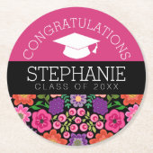 Herzlichen Glückwunsch Graduate Girly Blume Abschl Runder Pappuntersetzer (Vorderseite)