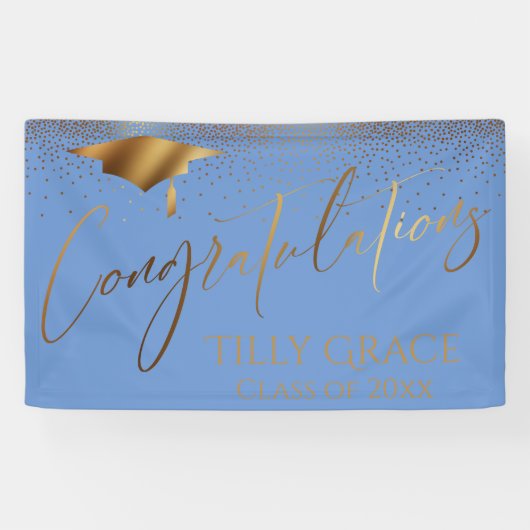 Herzlichen Glückwunsch Graduate Gold Confetti Blue Banner (Horizontal)