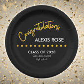 Herzlichen Glückwunsch Graduate Gold Script Black Pappteller