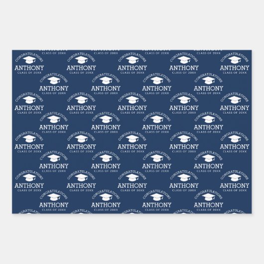 Herzlichen Glückwunsch Graduate Graduation Cap bla Geschenkpapier Set (Vorderseite)