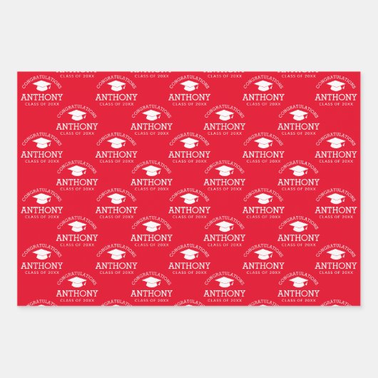 Herzlichen Glückwunsch Graduate Graduation Cap rot Geschenkpapier Set (Vorderseite)