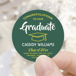 Herzlichen Glückwunsch Graduate Green und Gold Abs Runder Aufkleber