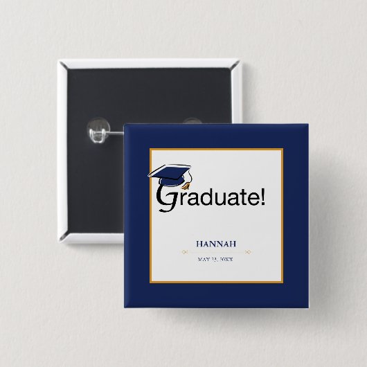 Herzlichen Glückwunsch Graduate, Hat, Tassel, Blue Button (Vorne & Hinten)