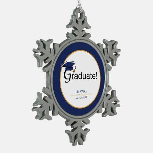 Herzlichen Glückwunsch Graduate, Hat, Tassel, Blue Schneeflocken Zinn-Ornament (Links)