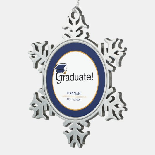 Herzlichen Glückwunsch Graduate, Hat, Tassel, Blue Schneeflocken Zinn-Ornament (Rechts)