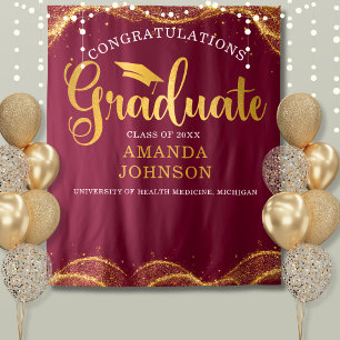 Herzlichen Glückwunsch Graduate Maroon Gold Abschl Wandteppich