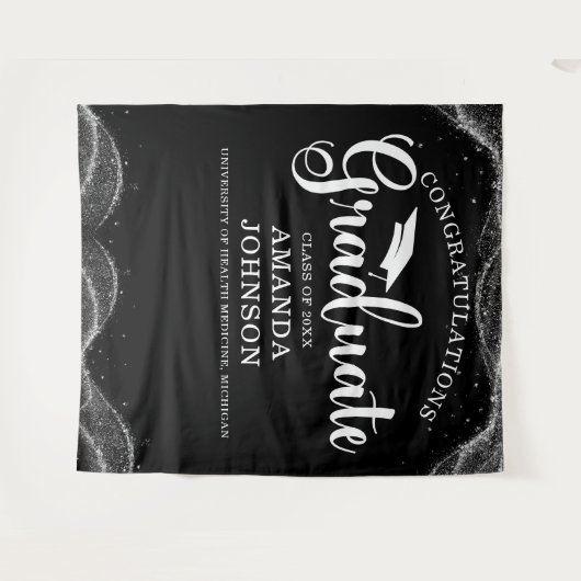 Herzlichen Glückwunsch Graduate Schwarz-weißer Abs Wandteppich (Vorderseite (Horizontal))