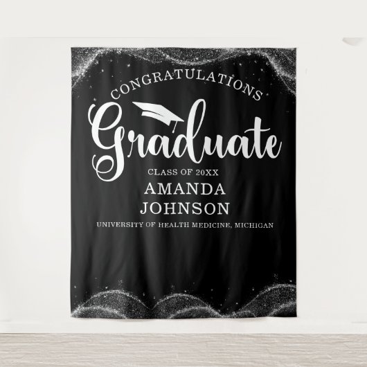 Herzlichen Glückwunsch Graduate Schwarz-weißer Abs Wandteppich (Vorderseite)