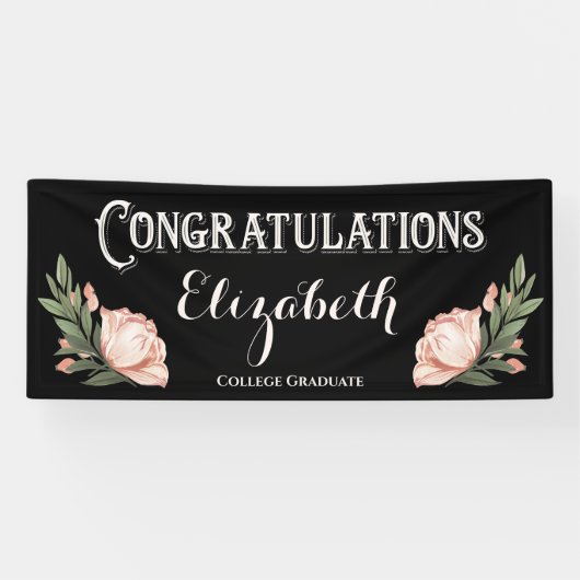 Herzlichen Glückwunsch Graduierte Blume Schwarz Pi Banner (Horizontal)