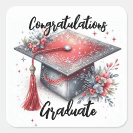 Herzlichen Glückwunsch Graduierung Cap and Diploma Quadratischer Aufkleber