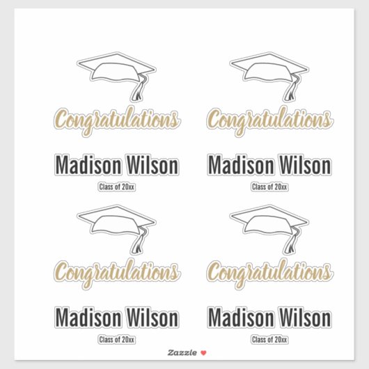 Herzlichen Glückwunsch Graduierungsname Schwarz-we Aufkleber (Blatt)