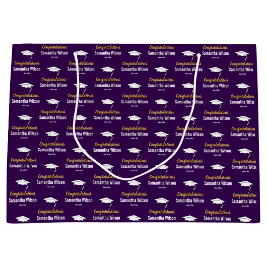 Herzlichen Glückwunsch Grand Name Dark Lila Gold W Große Geschenktüte (Vorderseite)