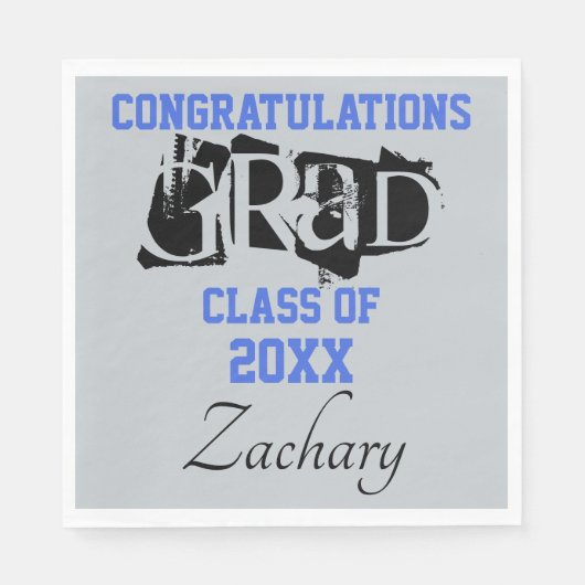 Herzlichen Glückwunsch Grand NAME Silver Blue Serviette (Vorderseite)