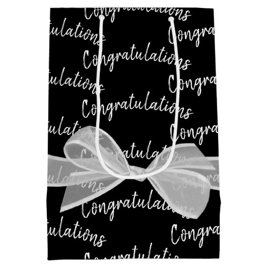 Herzlichen Glückwunsch Hochzeit Bow auf Black Mittlere Geschenktüte (Rückseite)