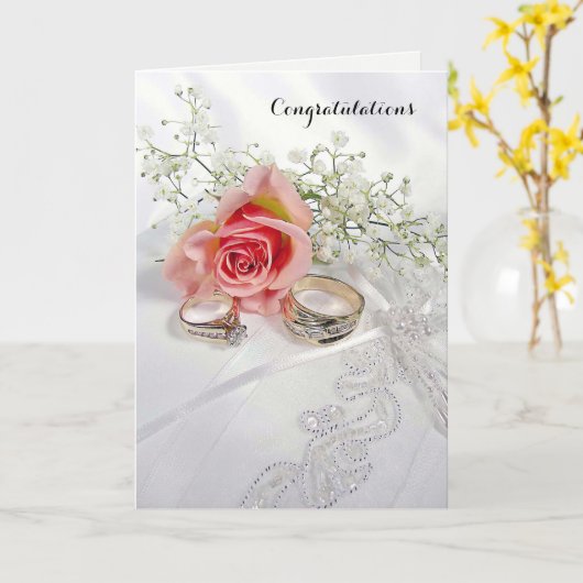 Herzlichen Glückwunsch Hochzeit Rings auf Satin Pi Karte (Gelbe Blume)